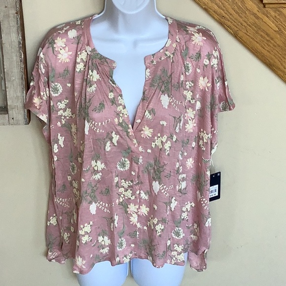 Lucky Brand Tops - Lucky Brand Sandwash Print Split Neck Top - LG - New!
